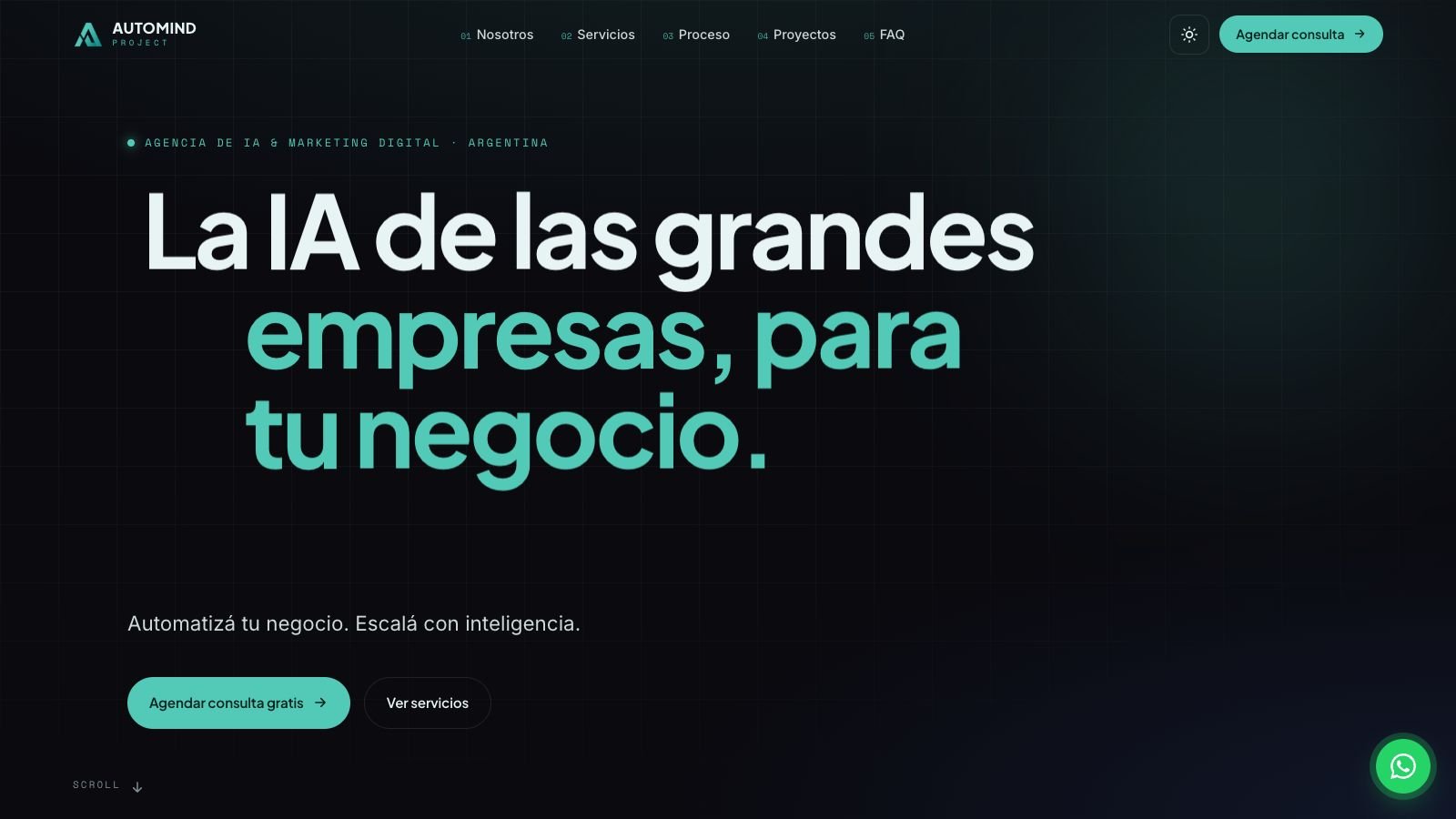 Captura del sitio web de AutoMind Project