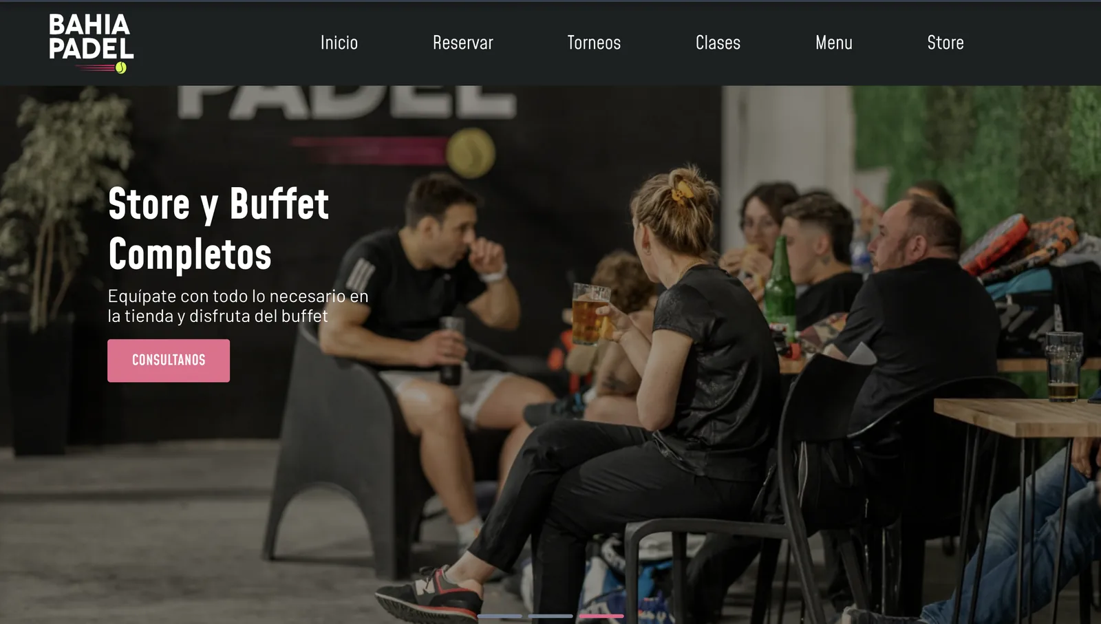 Captura del sitio web de Bahía Padel