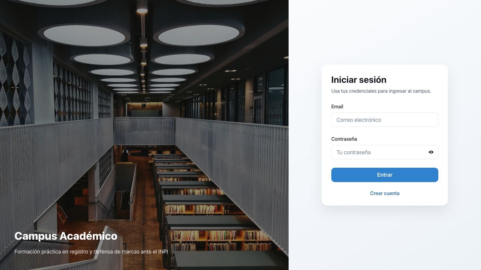 Captura del campus educativo de Intelecta Abogadas