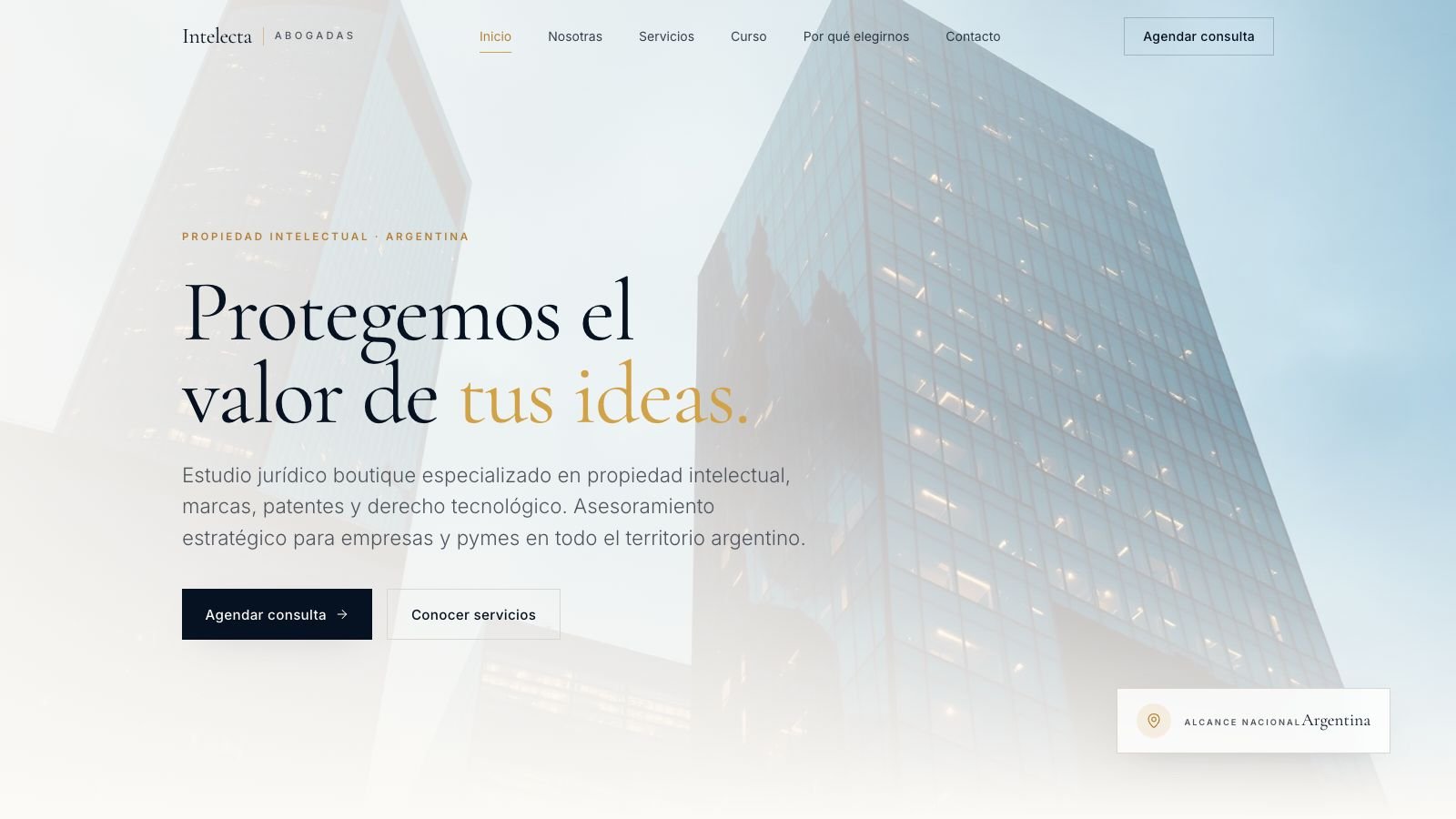 Captura del sitio web de Intelecta Abogadas
