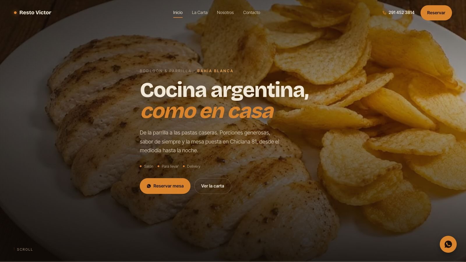 Captura del sitio web del bodegón Resto Victor